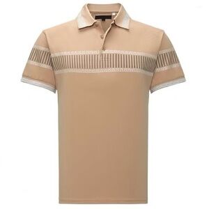 Tan Polo Shirt with Classic Collar and Striped Design